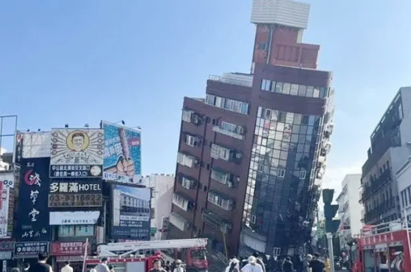 臺(tái)灣花蓮縣海域發(fā)生7.3級(jí)地震，建筑出現(xiàn)傾斜